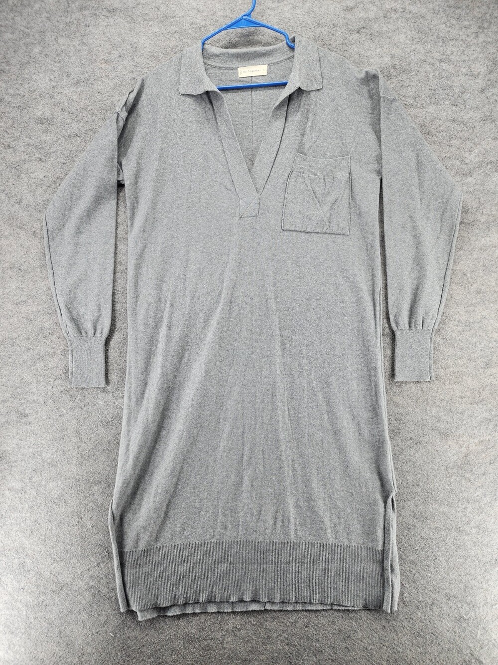 By Together Dress Womens Small Long Sleeve Gray V Neck Collared Midi